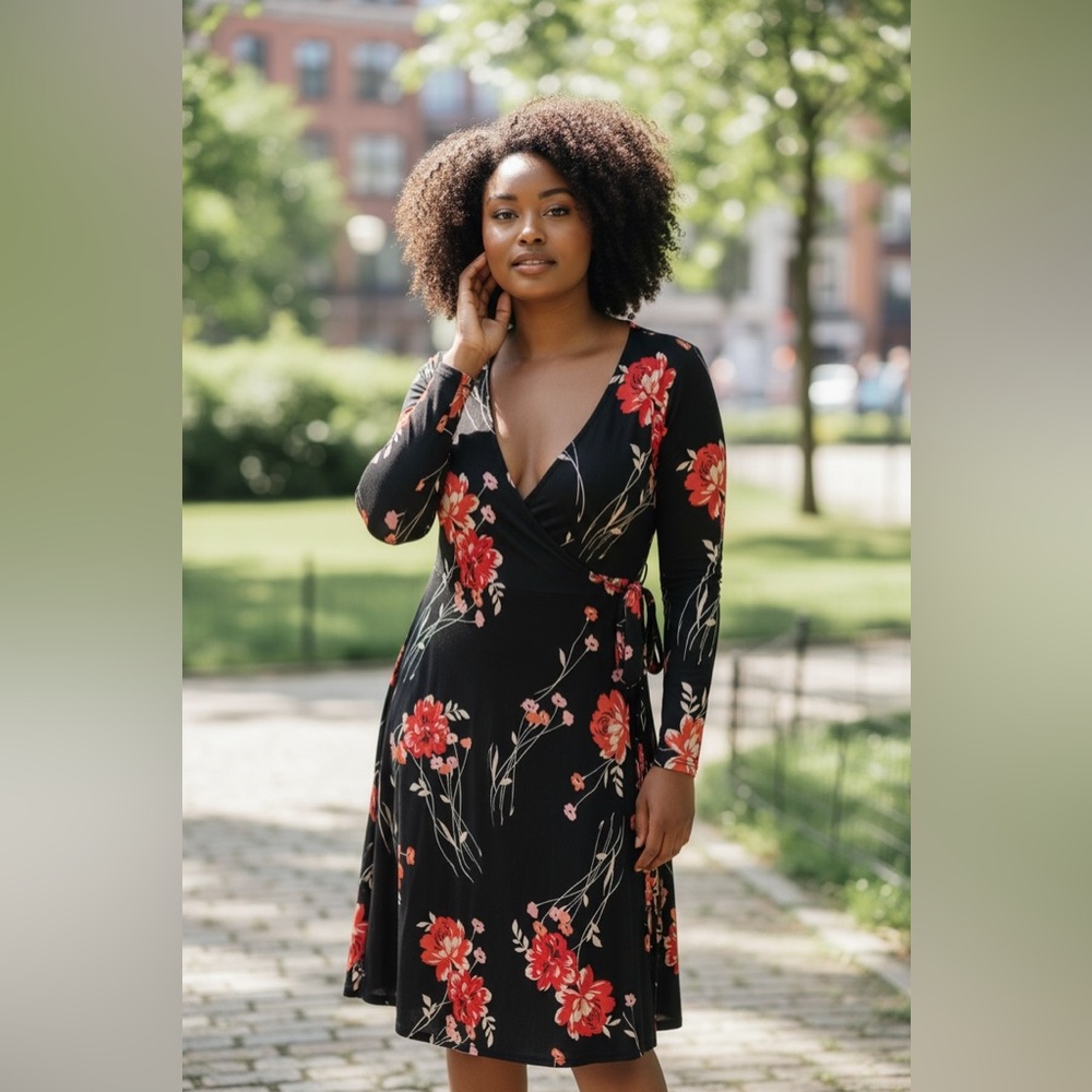Floral Black and Red Women's Dress